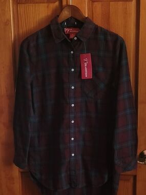 Men's Purple & Blue Plaid Button-Up Shirt By Tradition Medium New